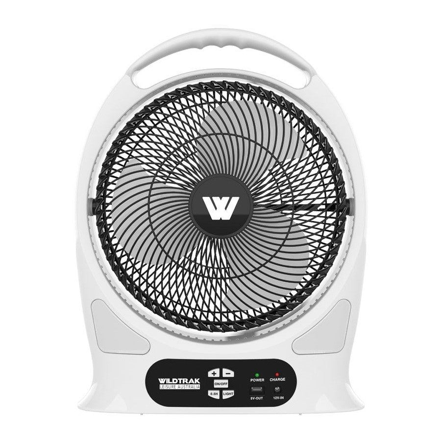 Wildtrak Rechargeable 30cm Portable Fan w/ 12-LED Light