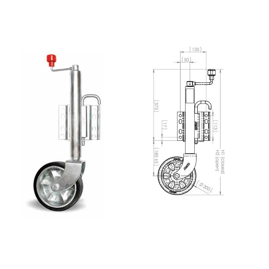AL-KO PREMIUM JOCKEY WHEEL WITH LOCKING PIN SWIVEL BRACKET