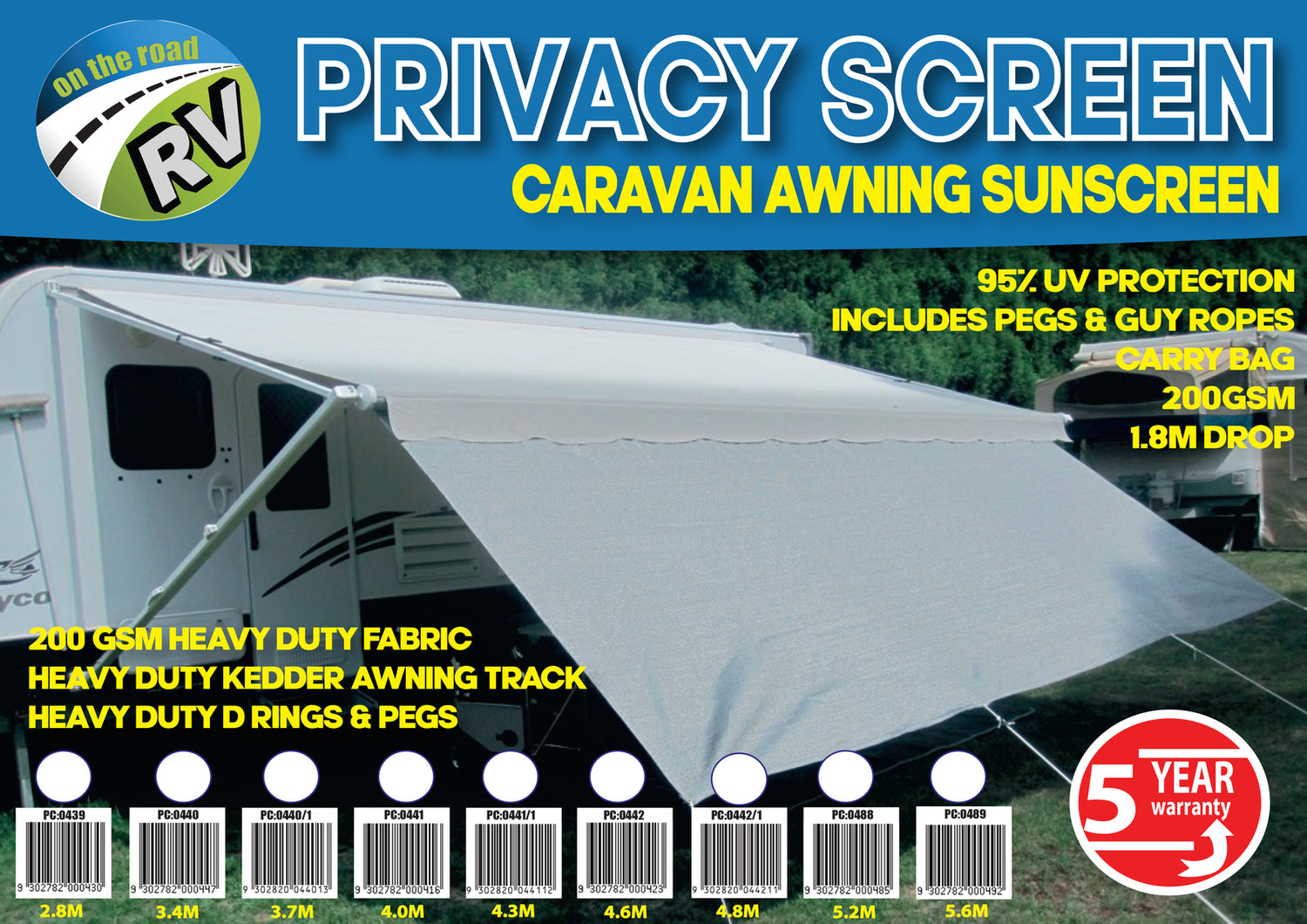 On The Road RV Caravan Awning Privacy Screen 5.2m