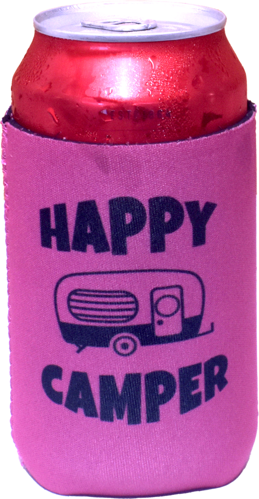 Pink Stubby Holder - Happy Camper