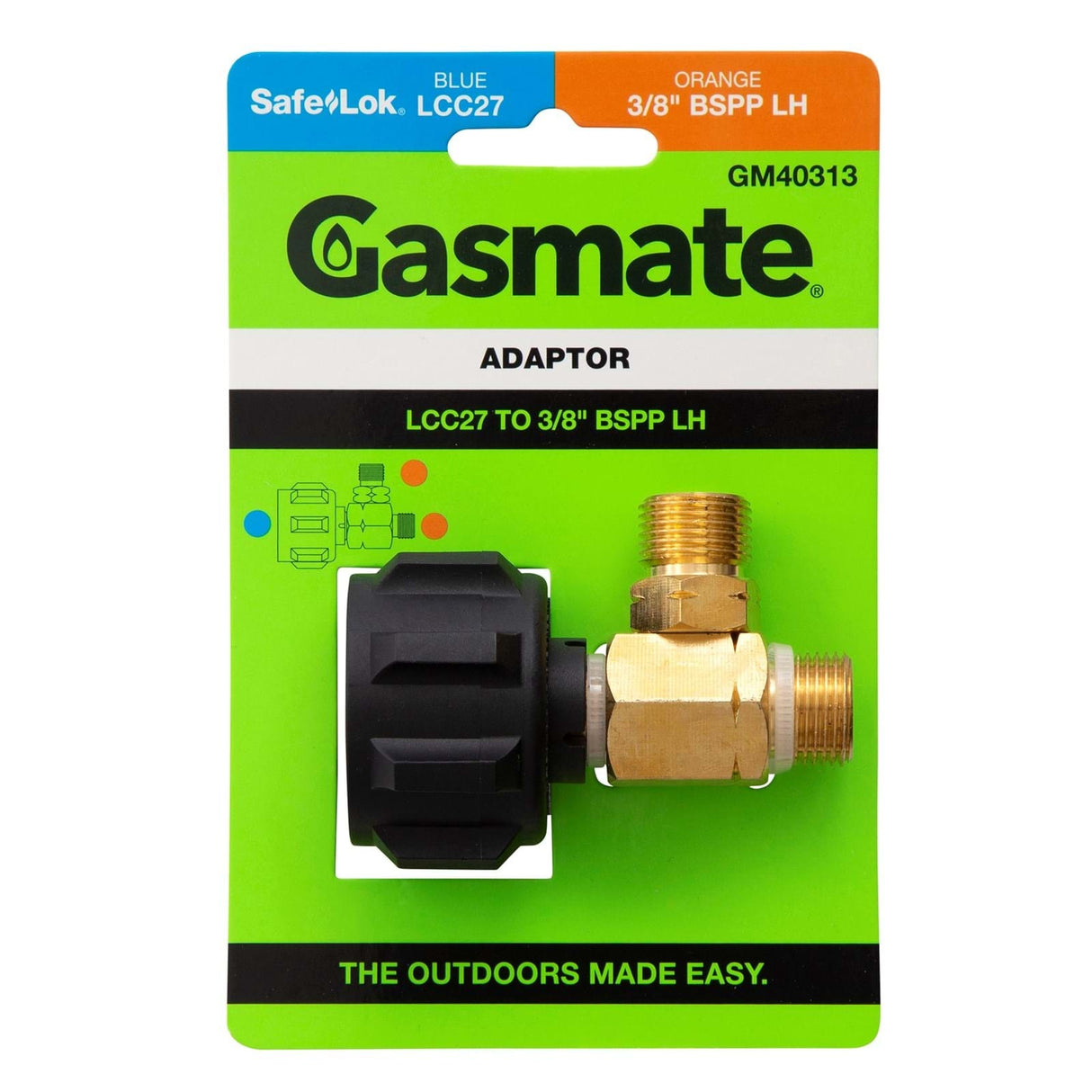Gasmate Adaptor LCC27 to 3/8" BSPP-LH 2 Way