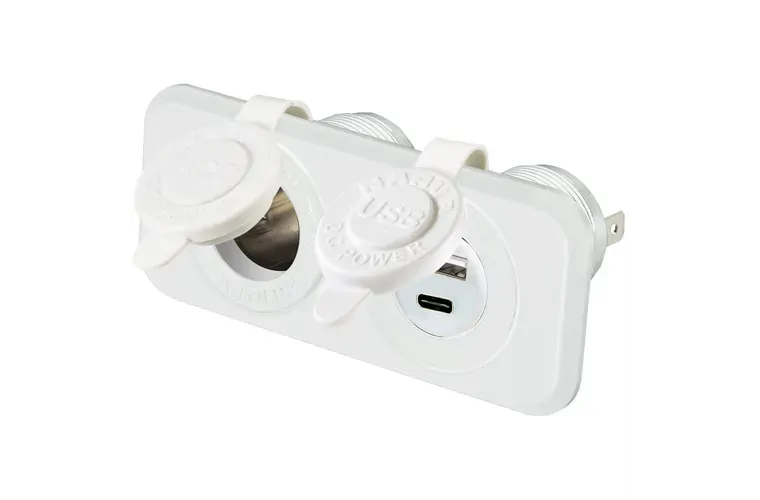 NARVA Heavy-Duty Twin Accessory USB & USB-C Socket - White