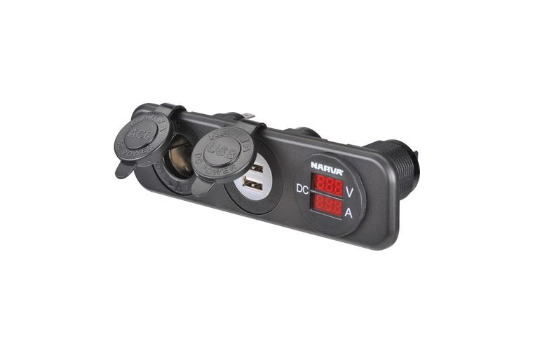 Narva Accessory /Dual USB Sockets and 12/24V DC LED Amp/Volt Meters 81185BL