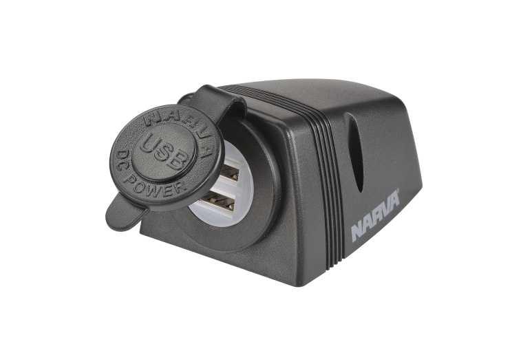 Narva Heavy-Duty Surface Mount Dual USB/USB-C Socket 81156 Black