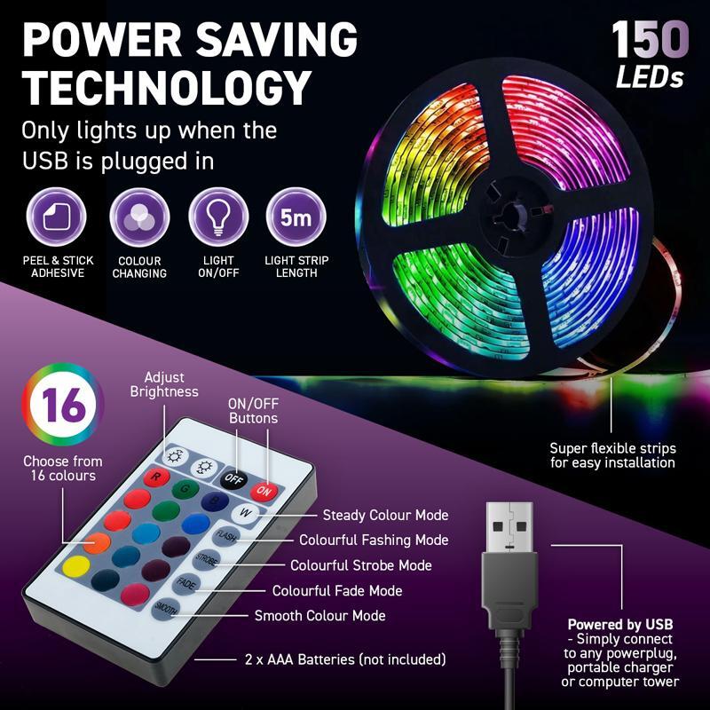 5m LED Strip Light USB Powered With Remote