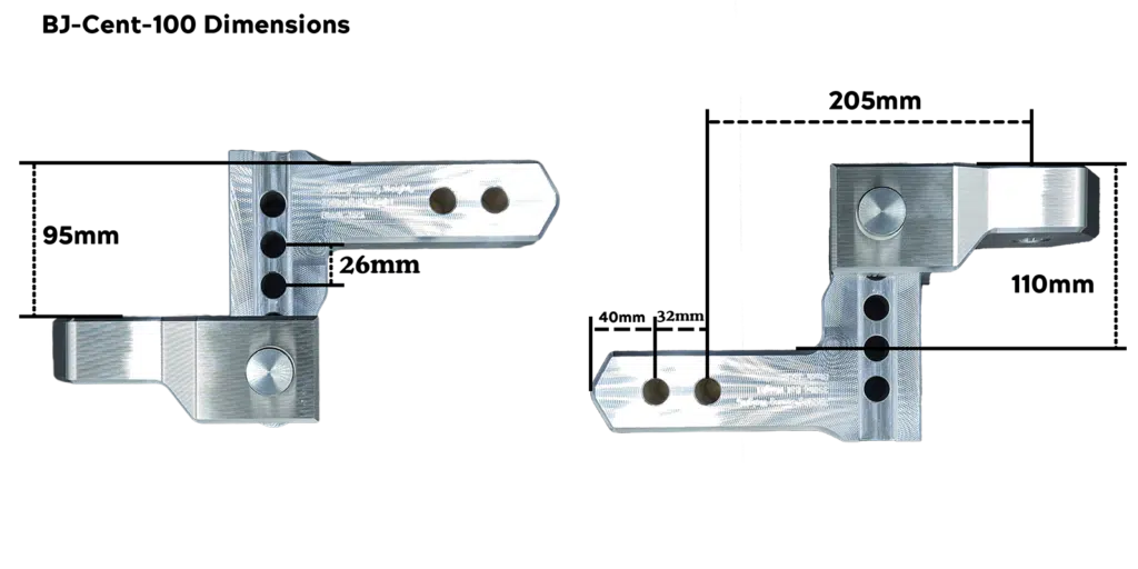 Black Centuria® 100mm Anodized Lightweight Adjustable Hitches