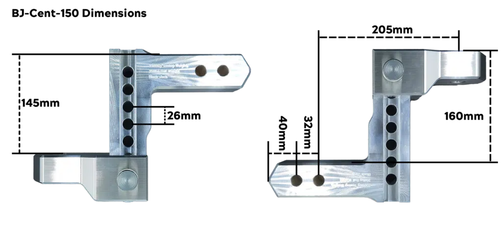 Black Centuria® 150mm Anodized Lightweight Adjustable Hitches