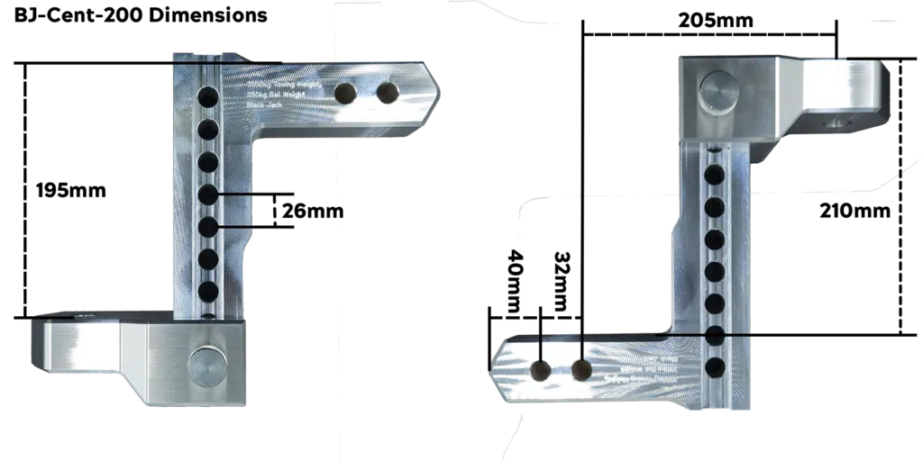 Black Centuria® 200mm Anodized Lightweight Adjustable Hitches