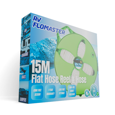 RV Flomaster 15m Flat Hose Reel with Hose