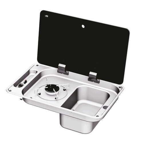 NCE CAN 1 Burner Rectangular Hob Unit with Left Hand Sink and Piezo Ignition