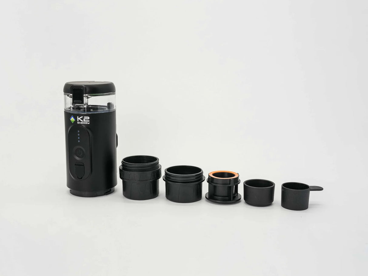K2 ENERGY PORTABLE COFFEE MACHINE - TRAVEL AND CAMPING COFFEE MAKER WITH RECHARGEABLLE BATTERY