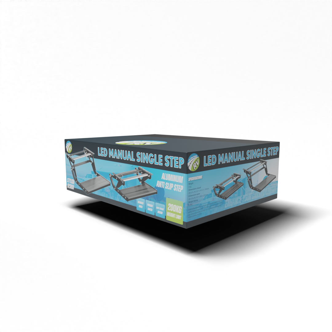 On the road RV 12V Aluminium Single Step with LED Light Black