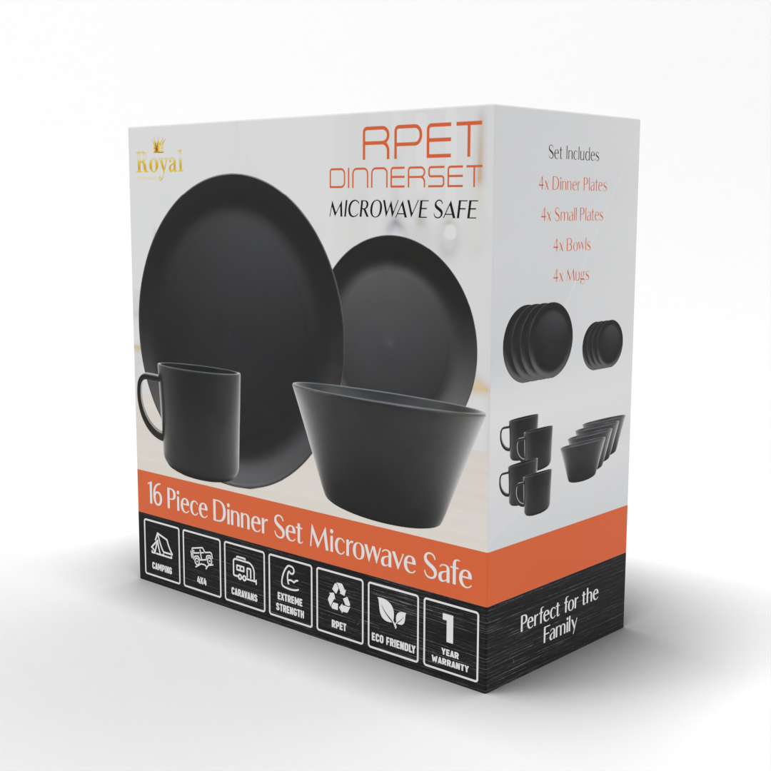 Royal RPET 16 Piece Dinner Set - Charcoal