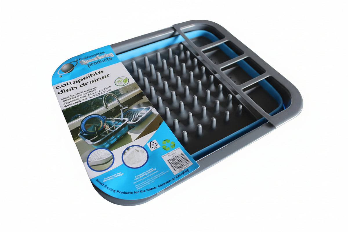 Collapsible Silicone Blue Dish Drainer