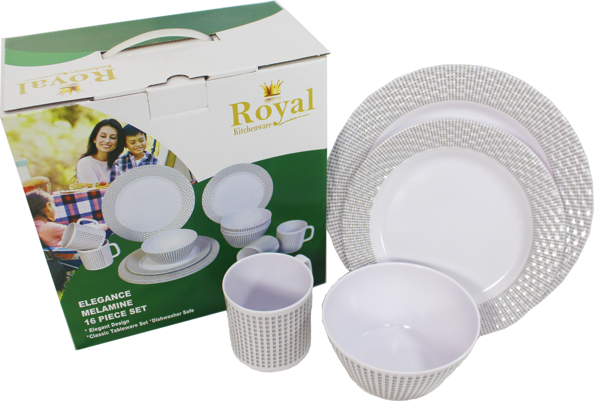 Royal Kitchenware 16 Piece Melamine Dinner Set - Elegance