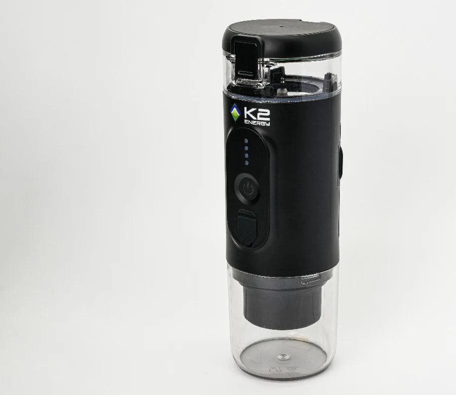 K2 ENERGY PORTABLE COFFEE MACHINE - TRAVEL AND CAMPING COFFEE MAKER WITH RECHARGEABLLE BATTERY