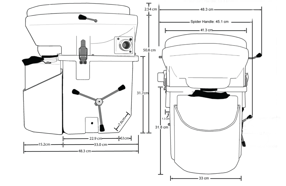 Natures Head marine composting toilet with foot spider handle