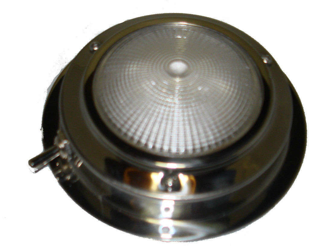 6” Round Interior Dome Light with Stainless Steel Base RV Camper Trailer NEW 1