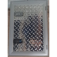 EOFY CAMEC 4 SQUARE CORNER POLISHED CHECKER PLATE ACCESS HATCH RIGHT HAND HINGE 492mm X 330mm