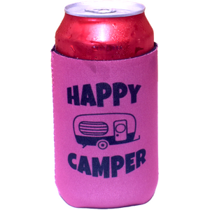 Pink Stubby Holder - Happy Camper