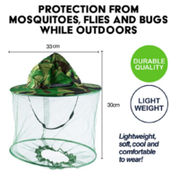 INSECT HEAD NET WITH BRIM HAT 300mm CAMO HAT & GREEN MESH