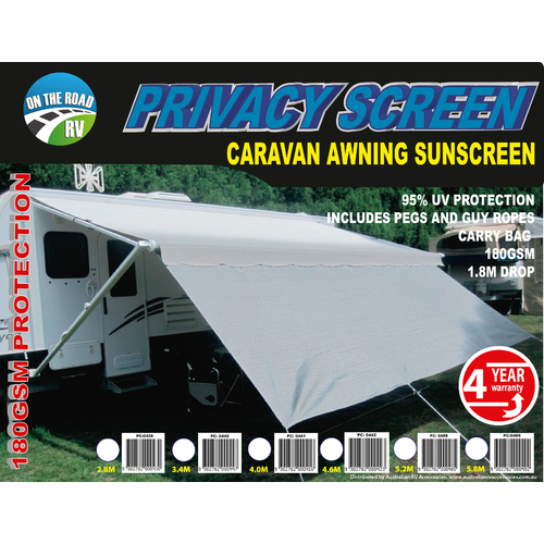 ON THE ROAD RV PRIVACY SCREEN 5.6M 180GSM