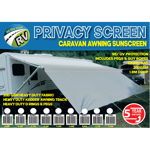 On The Road RV Caravan Awning Privacy Screen 2.8m