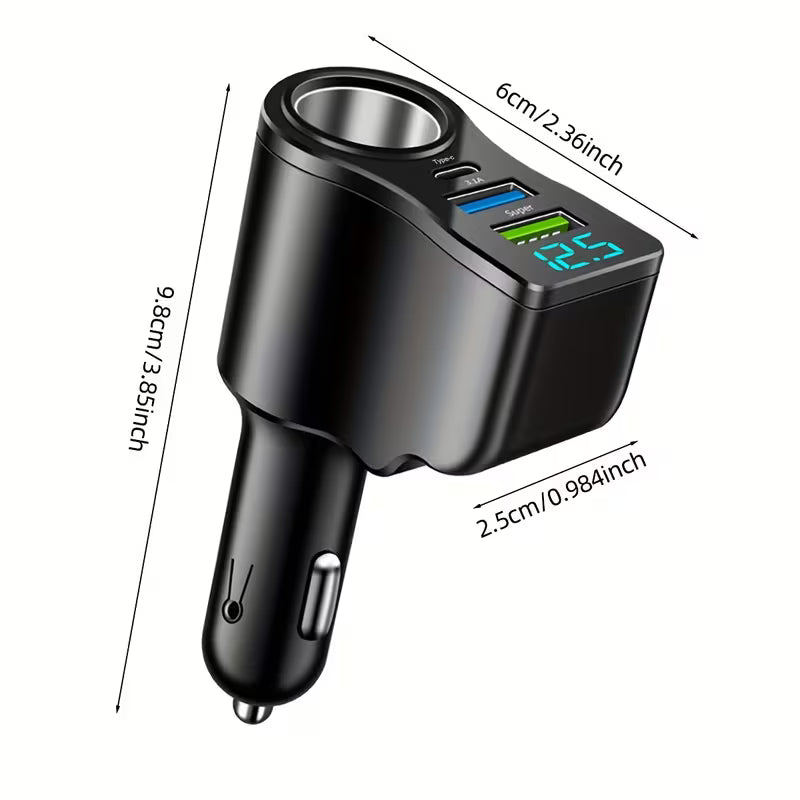4 IN 1 USB AND CIGARETTE PLUG CHARGER, USB AND USB C WITH VOLT DISPLAY