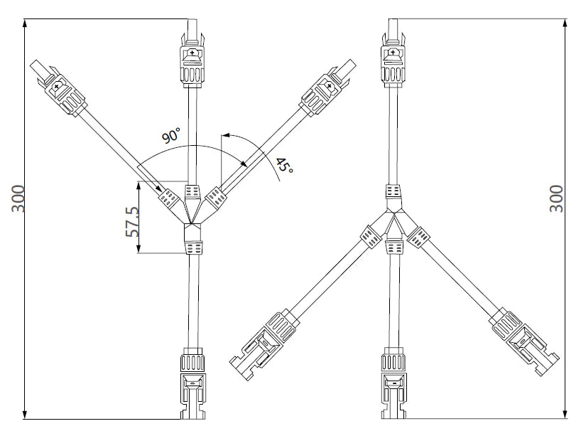 EXOTRONIC 3 TO 1 'Y' BRANCH MC4 COMPATIBLE SOLAR CONNECTOR PAIR