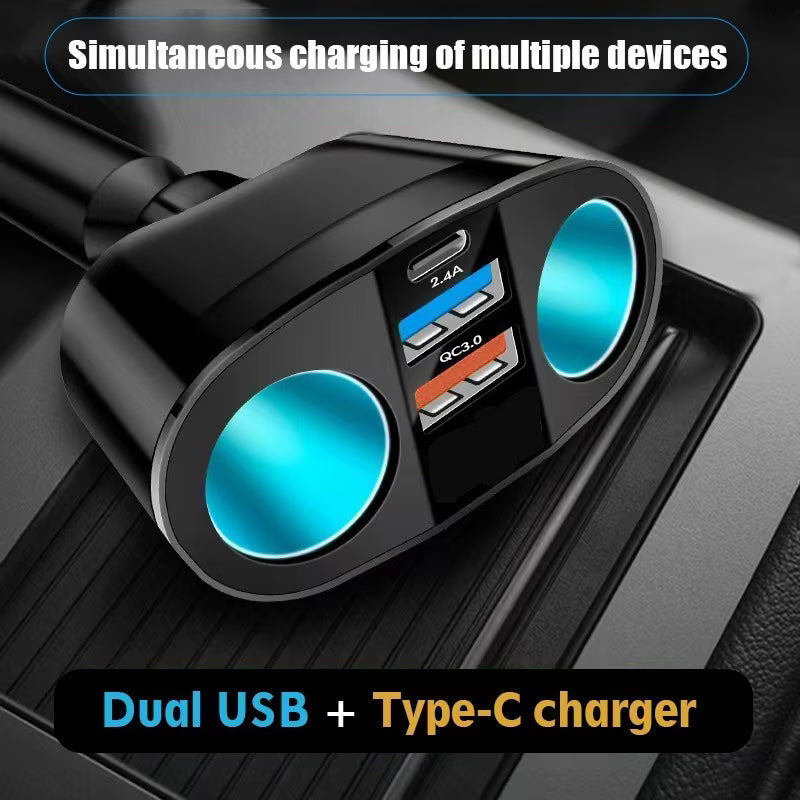 Dual USB+Type-C Car Charger with Digital Display