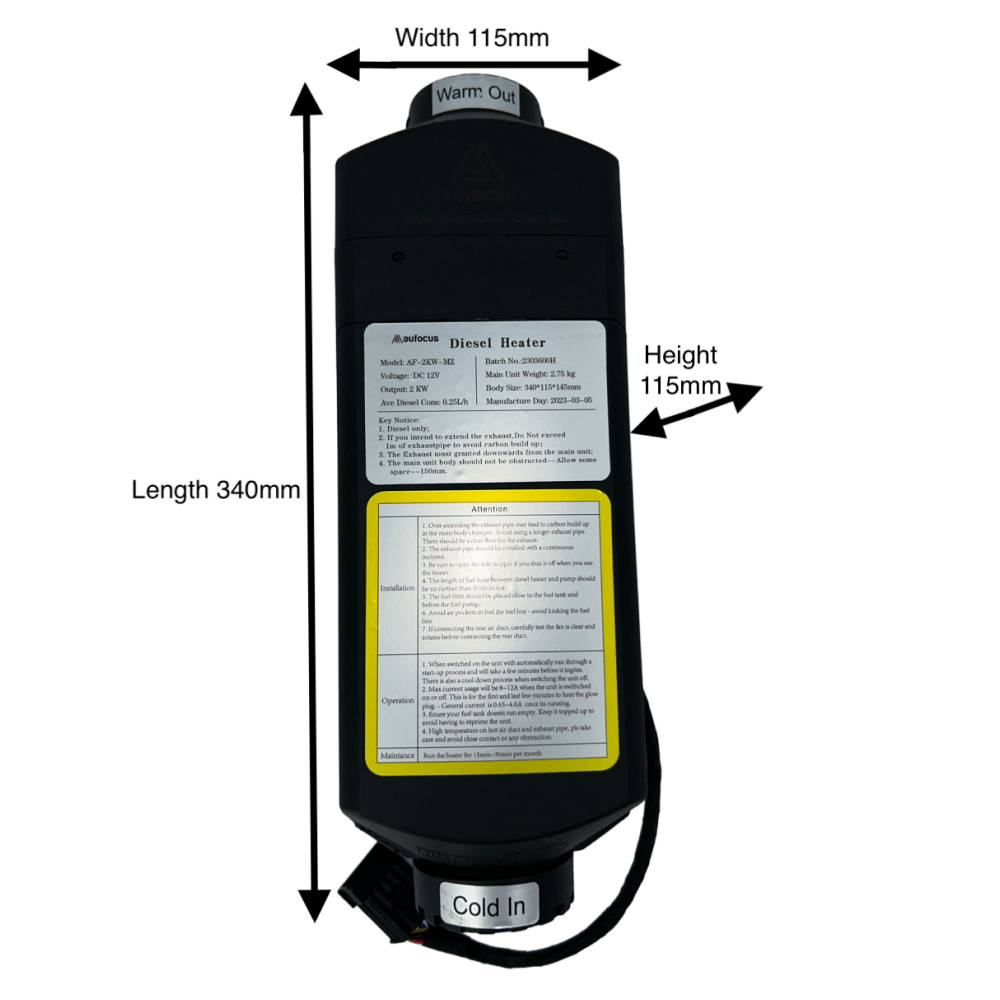AUFOCUS 2KW Bluetooth (Model - MZ) Diesel Heater Kit W/Stainless Steel Tank