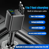 Car Charger, 5080 Super Fast Charging Retractable Cable 7-In-1 Car Charger
