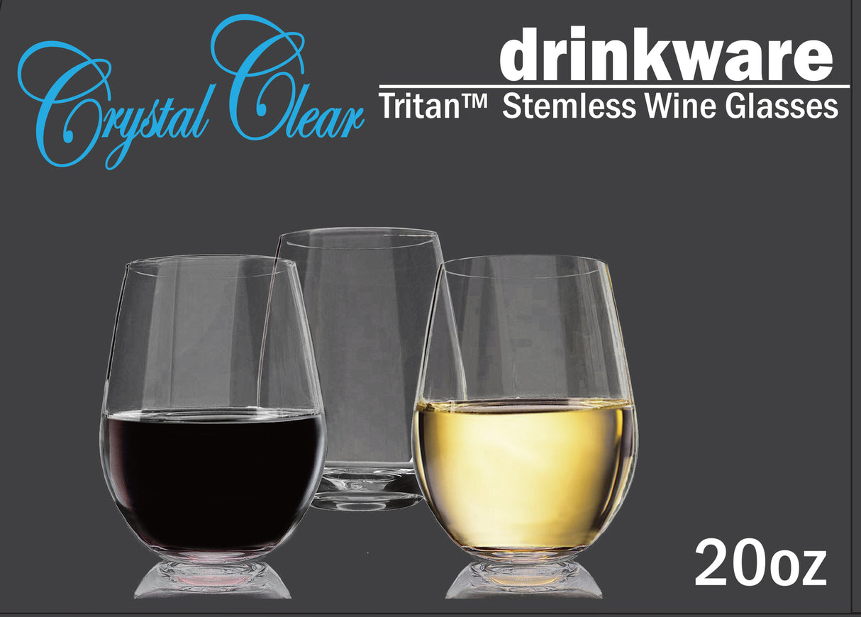 Crystal Clear Tritan Stemless Red Wine Glasses