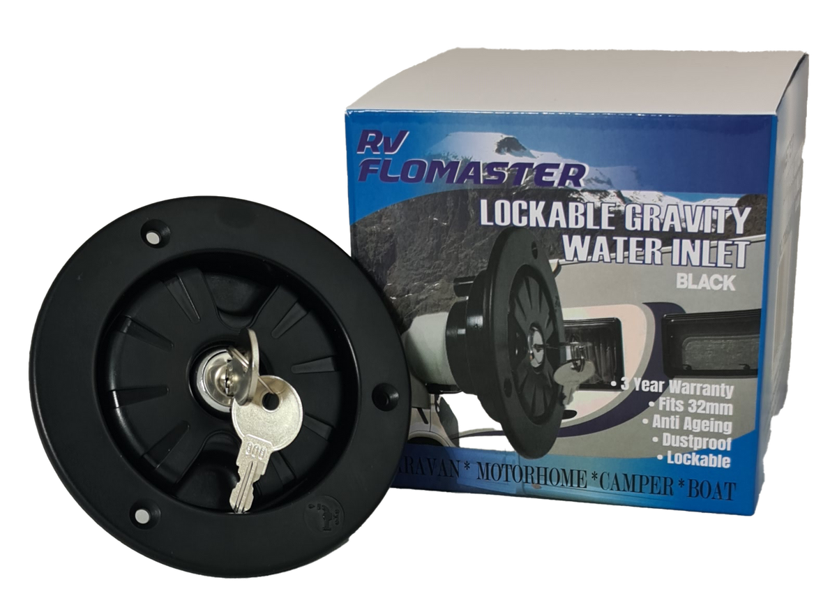 RV Flowmaster Lockable Gravity Water Inlet - Black – Award RV Superstore
