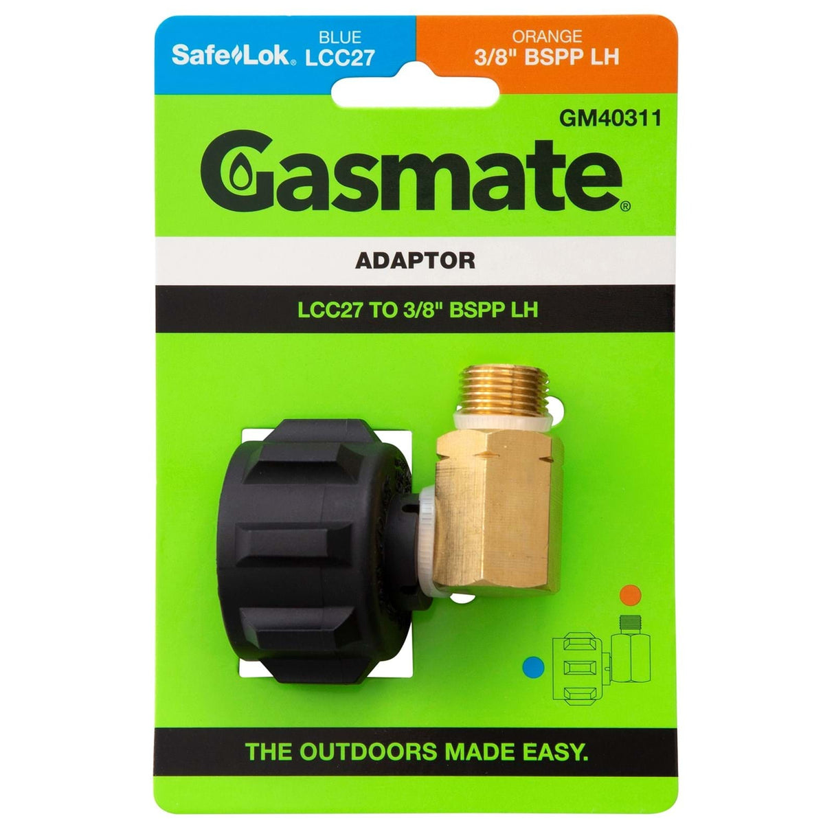 Gasmate ADAPTOR 90DEG LCC27 to 3/8" BSPP-LH