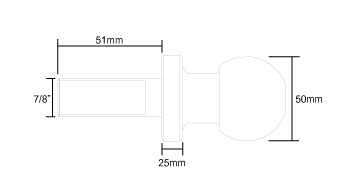 50mm Towball Hi Rise - 51mm 2T Chrome