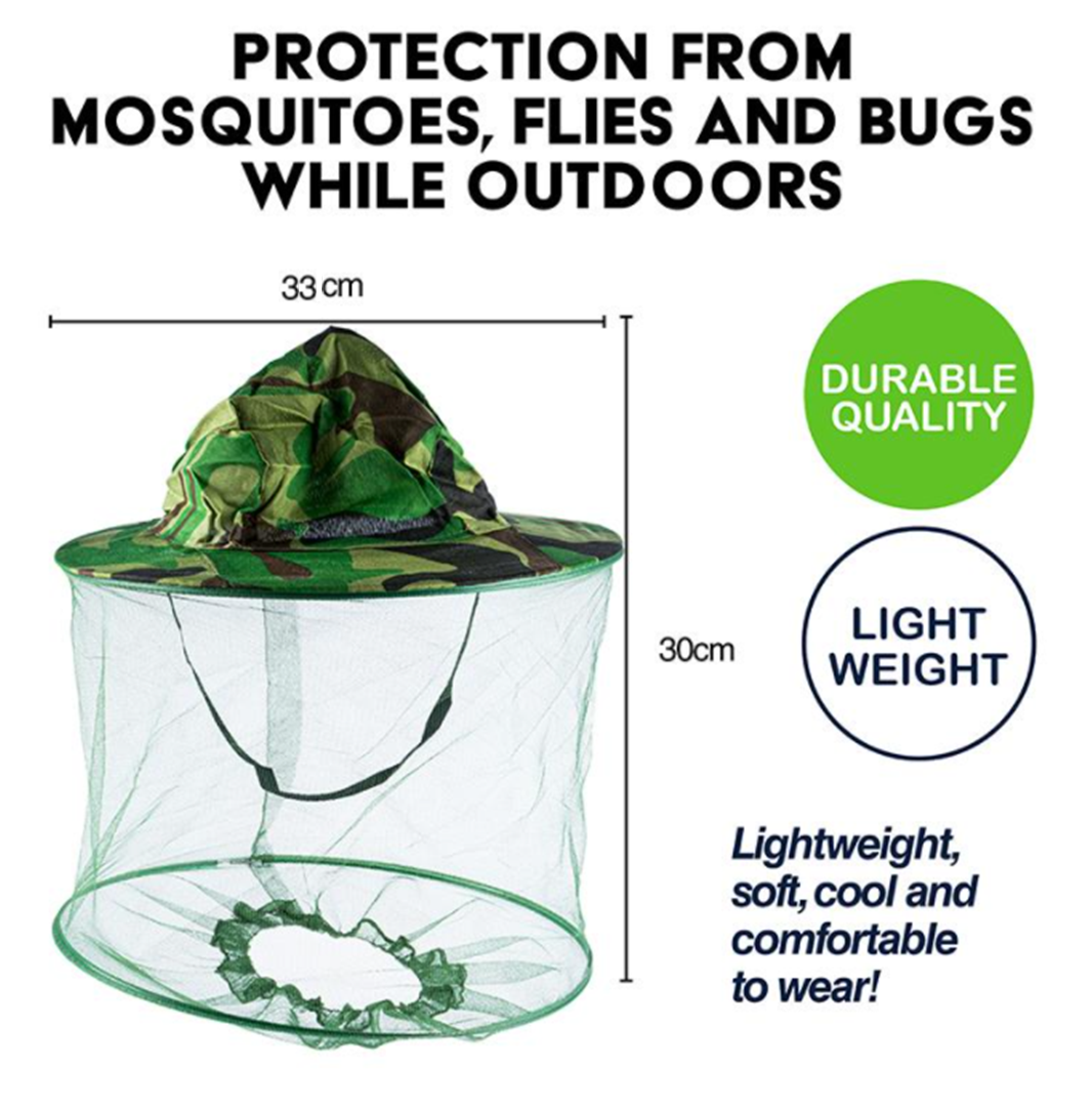 Insect Head Net with Brim Hat 300mm Camo Hat & Green mesh – Award RV ...