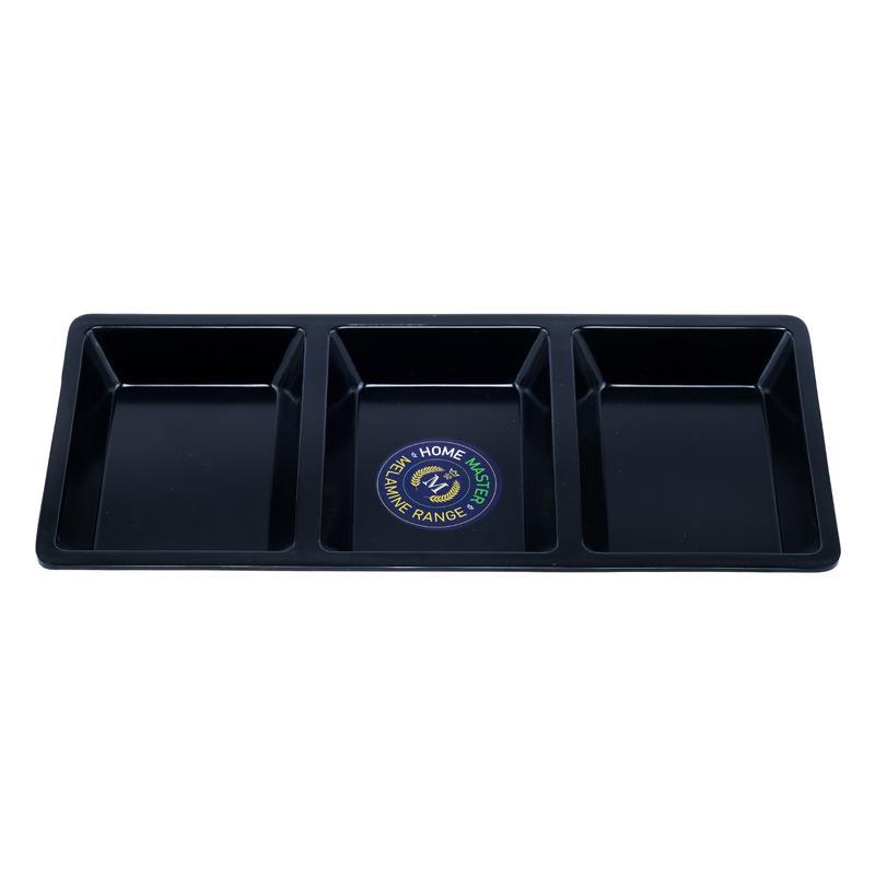 Melamine Platter Tray with 3 Section Divider Rectangular - Black