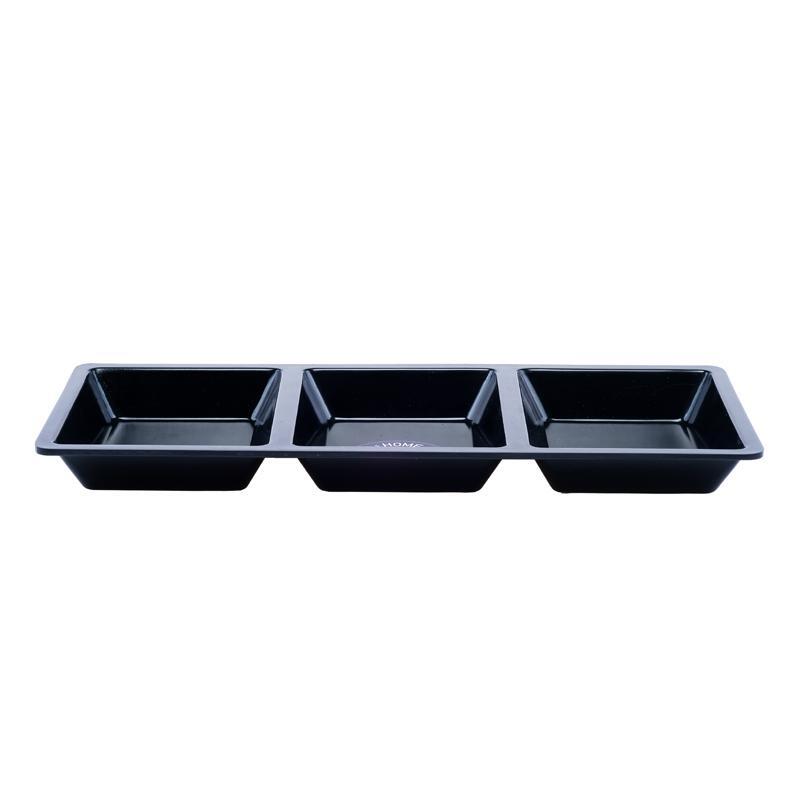 Melamine Platter Tray with 3 Section Divider Rectangular - Black