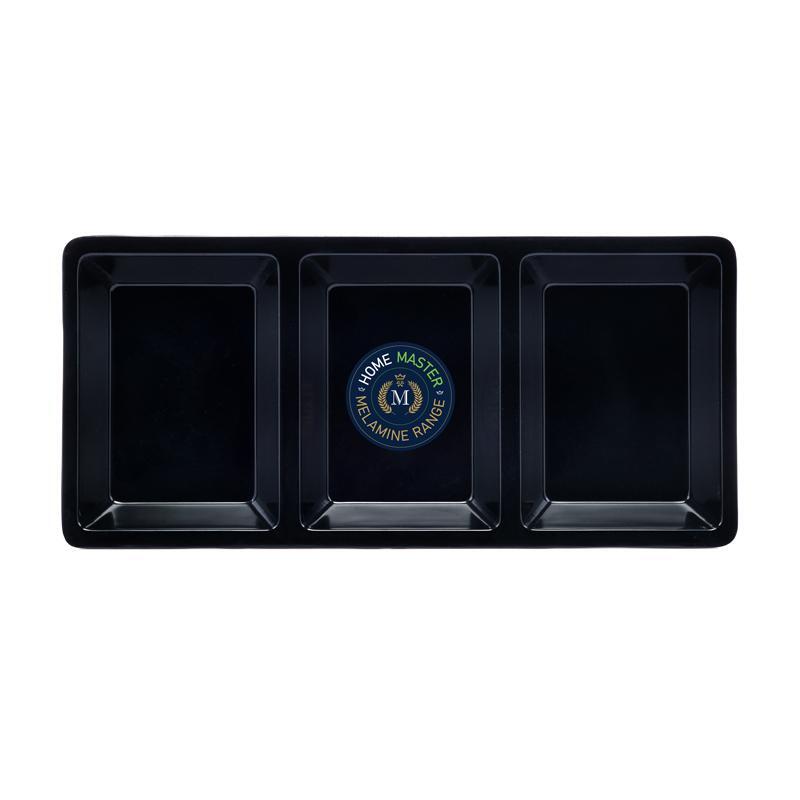 Melamine Platter Tray with 3 Section Divider Rectangular - Black