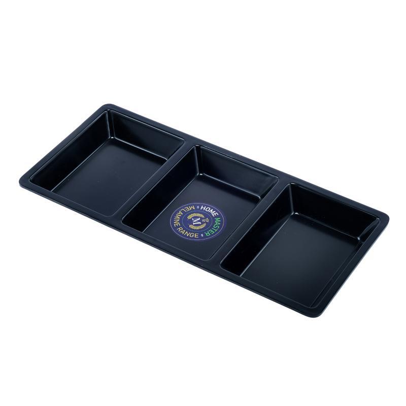 Melamine Platter Tray with 3 Section Divider Rectangular - Black