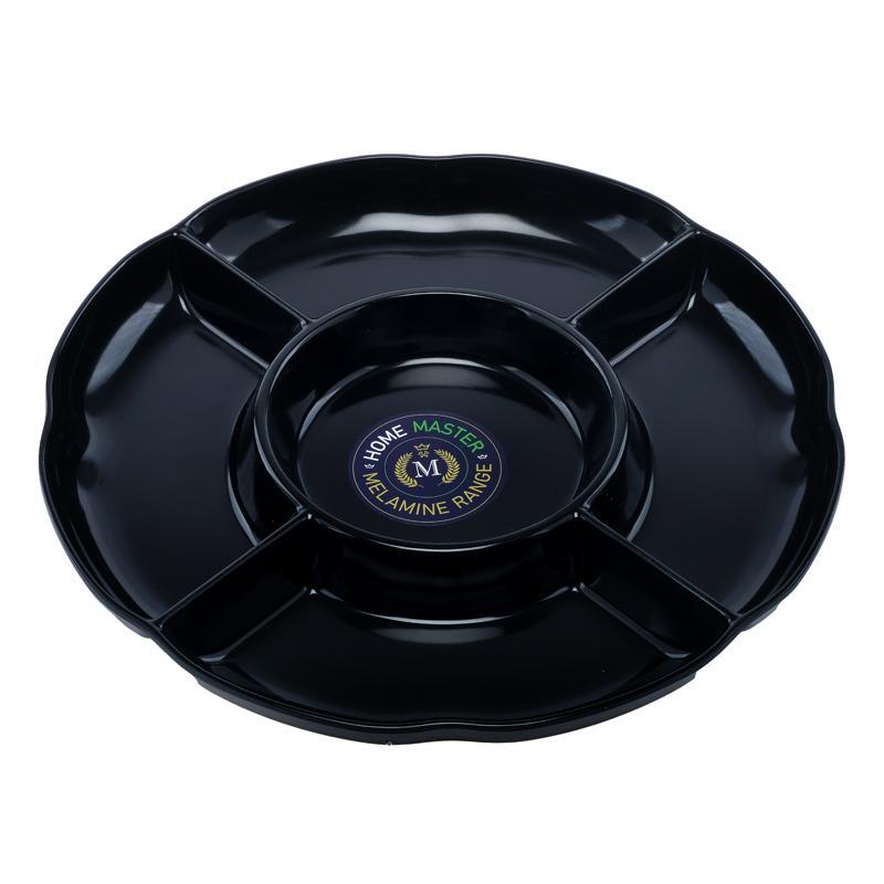 Melamine Platter Tray with 5 Section Divider Round 28cm Dia x 3cm - Black
