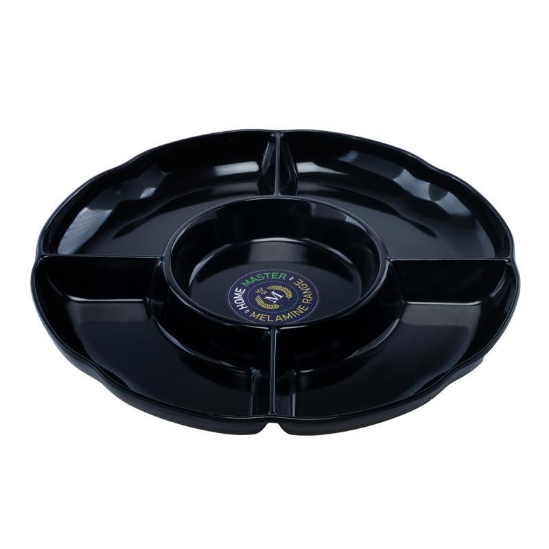 Melamine Platter Tray with 5 Section Divider Round 28cm Dia x 3cm - Black