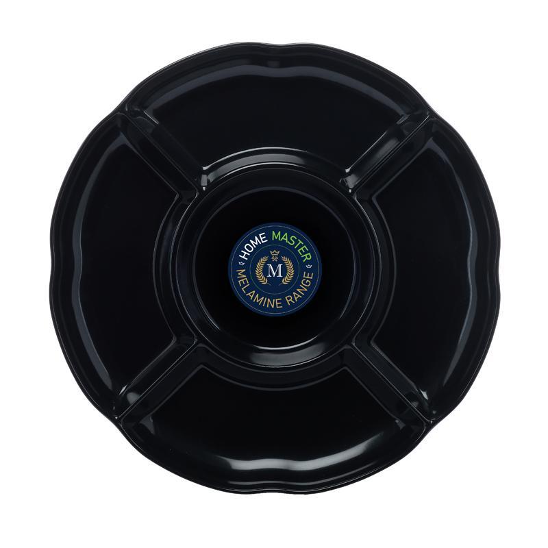 Melamine Platter Tray with 5 Section Divider Round 28cm Dia x 3cm - Black