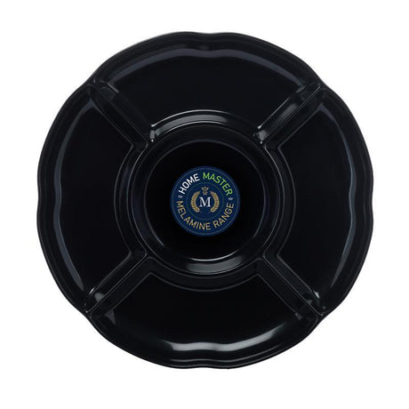 Melamine Platter Tray with 5 Section Divider Round 28cm Dia x 3cm - Black