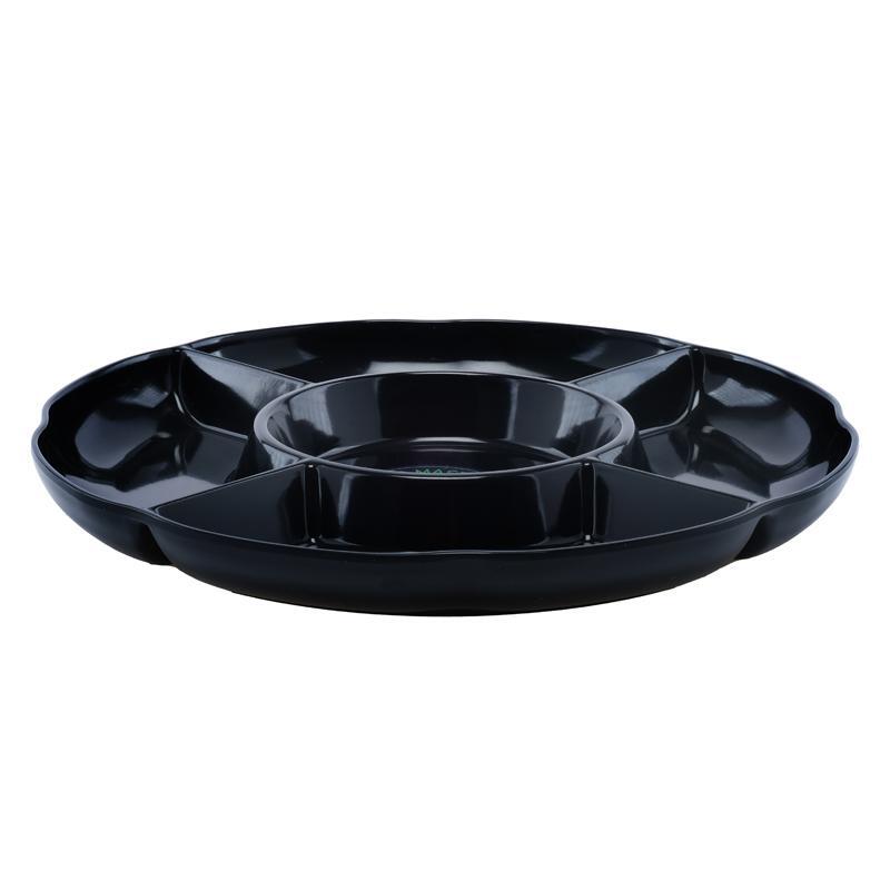 Melamine Platter Tray with 5 Section Divider Round 28cm Dia x 3cm - Black