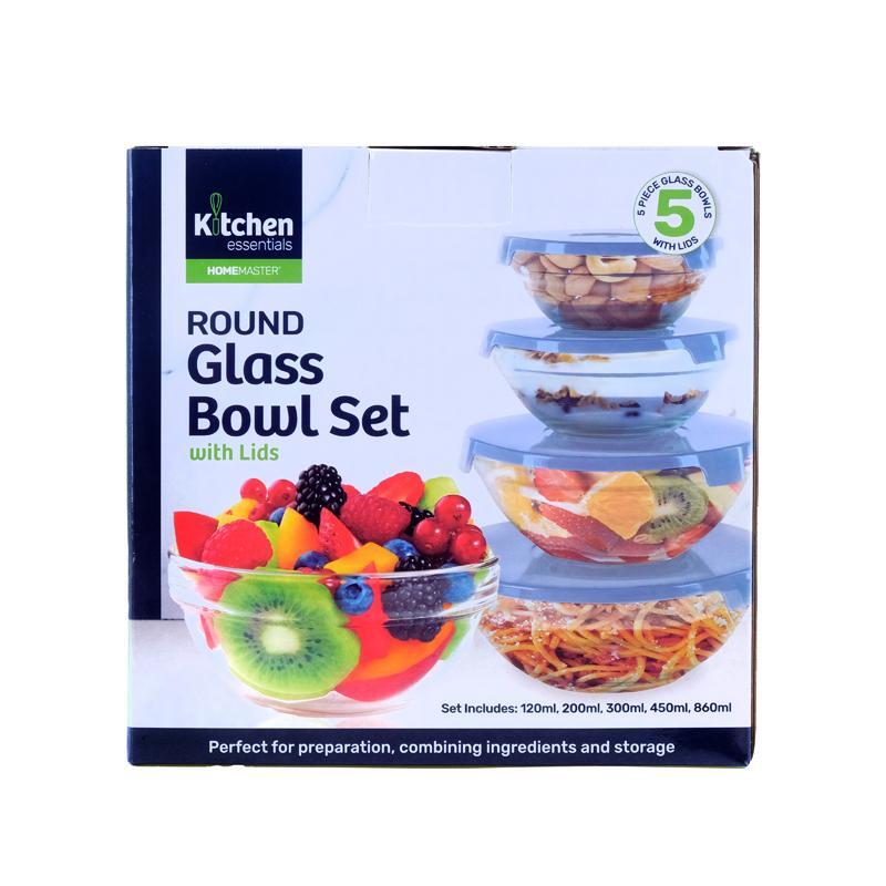 Glass Round Nesting Bowl Set With Lid Set 5pc – Award RV Superstore