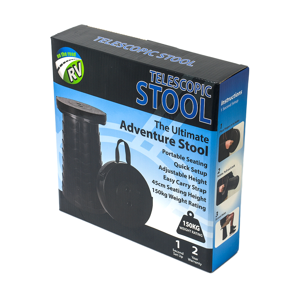 Telescopic Collapsible Portable Stool H: 45cm Black – Award RV Superstore