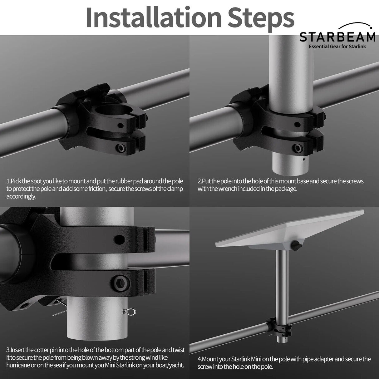 STARBEAM Starlink Mini Pole Clamp with Pole Extension