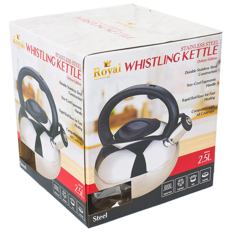 Royal Deluxe Stainless Steel Whistling Kettle 2.5L - Silver